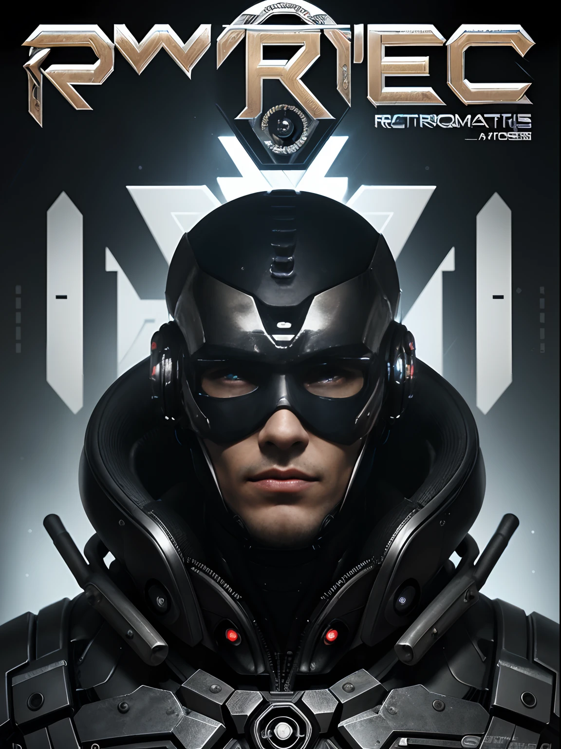 Cybernetic Revolutionaries, european male, magazine cover, poster art , Lovecraftian horror tattoos, bold huge text, matted design layout, strong, bold inking techniques, Metallic Silver and Gunmetal Gray: These colors are often used to represent the metallic components of cyborgs, giving them a sleek and futuristic appearance.