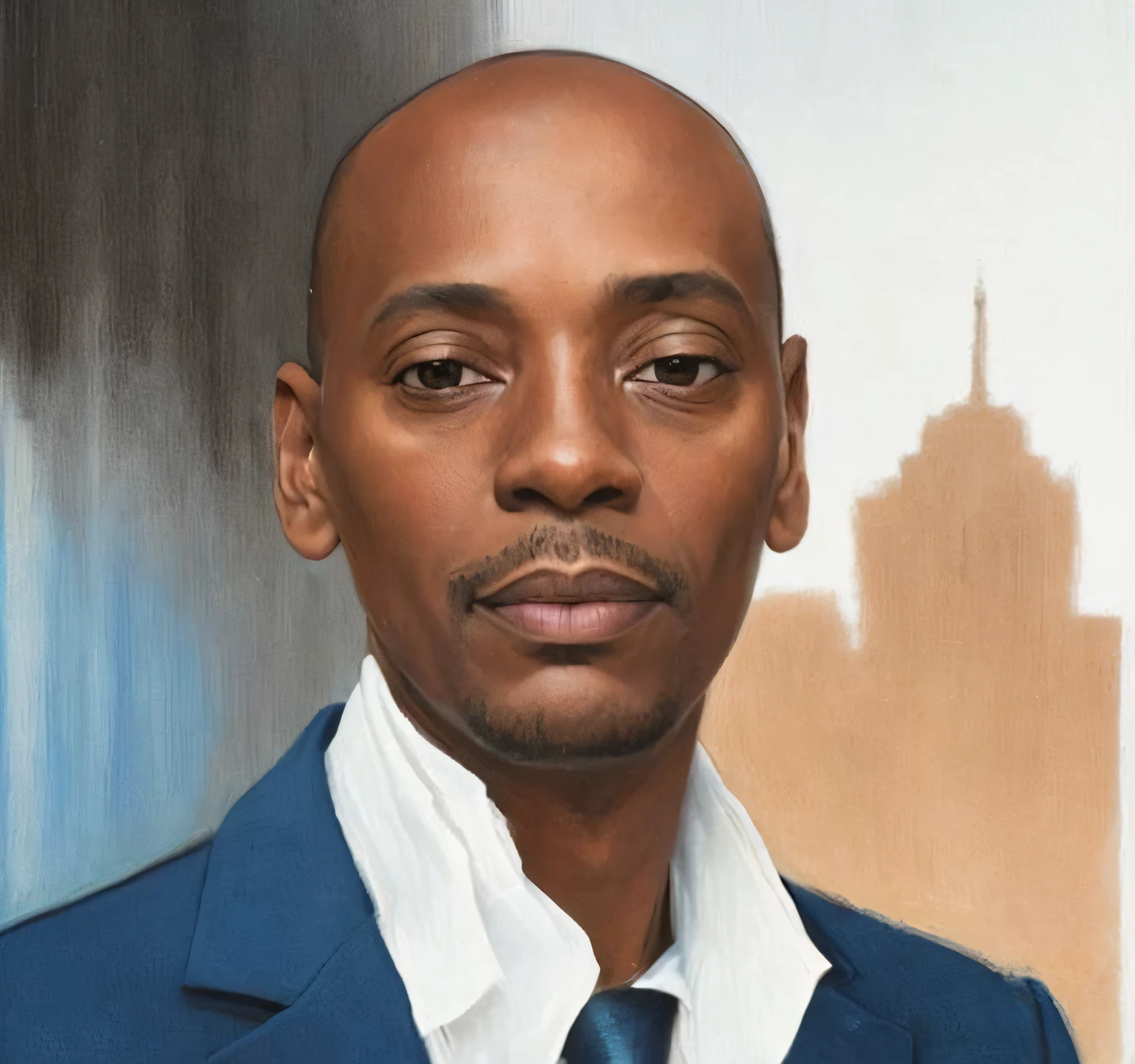 A 3D movie poster in Disney-Pixar Style, pintura realista de um homem de terno e gravata em frente a uma paisagem urbana, Dave Chappelle, inspirado em Barkley Hendricks, inspirado em Charles Alston, Jemal Shabazz, taken in the early 2020s, Atiba Jefferson, Osborne Macharia, Michael Page, inspirado em Kadir Nelson, David Uzochukwu, alphonse muca