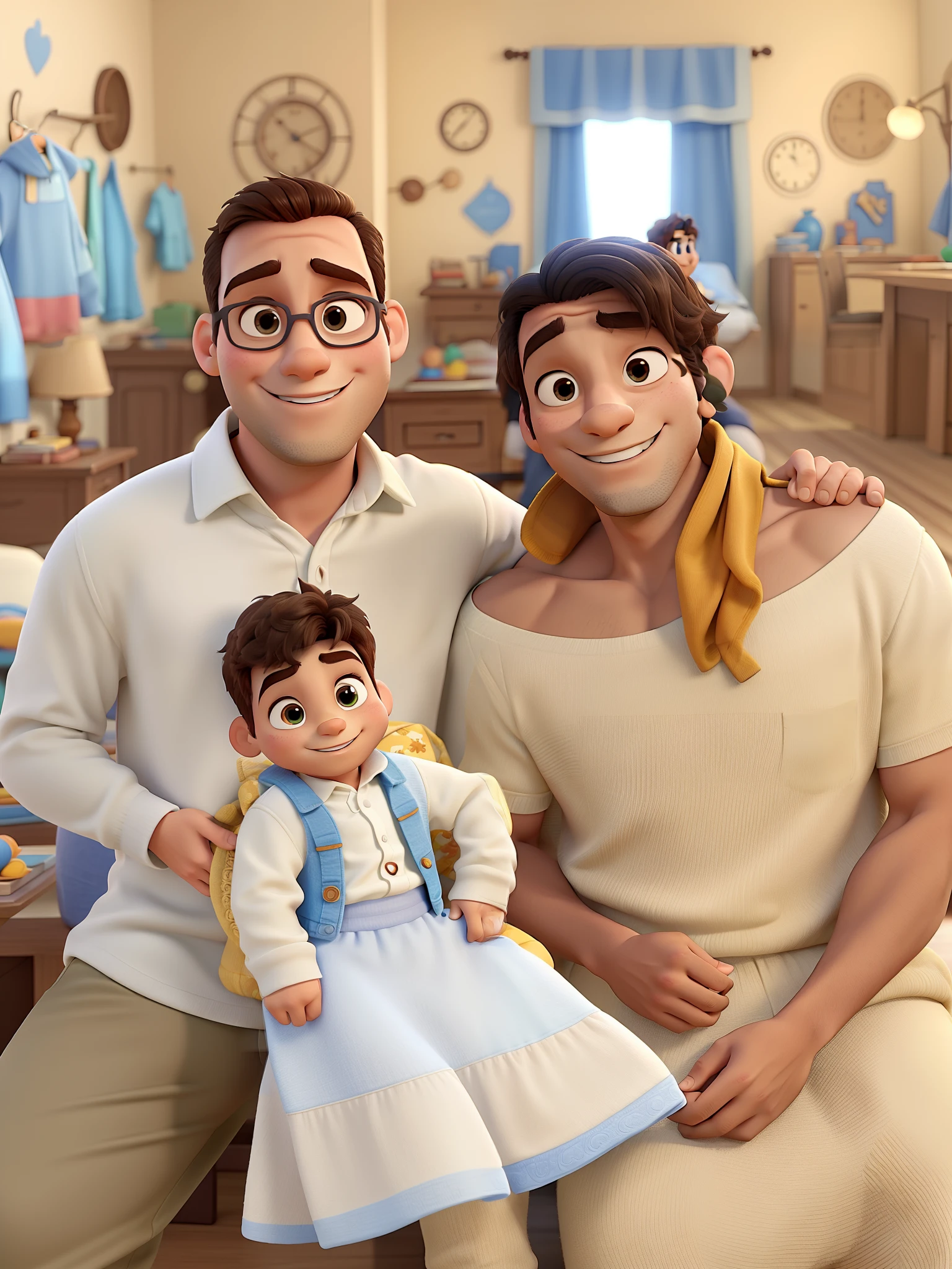 casal e seu filho no colo no estilo disney pixar, alta qualidade, melhor qualidade