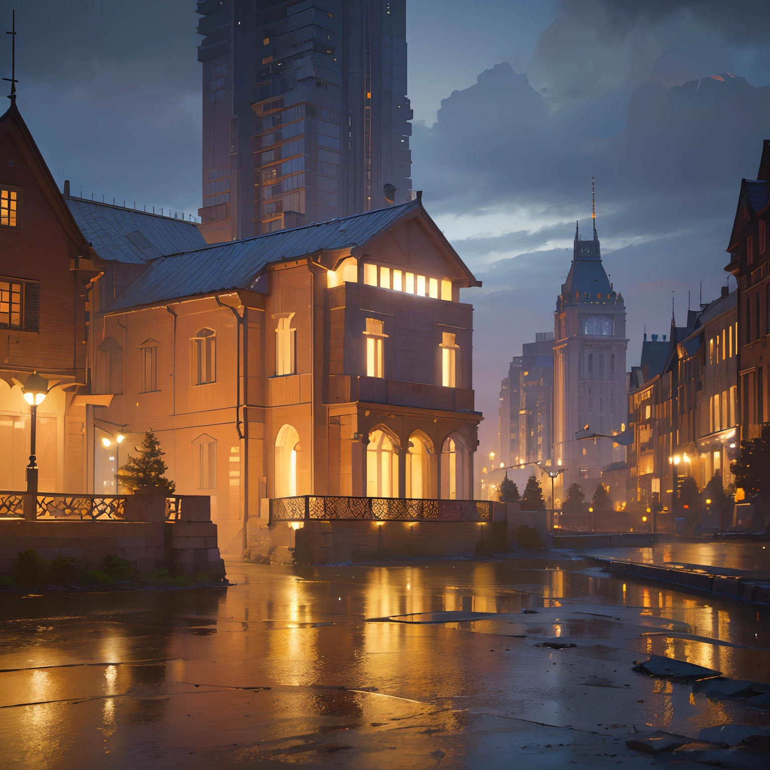 (best quality,4k,8k,highres,masterpiece:1.2),ultra-detailed,(realistic,photorealistic,photo-realistic:1.37), ((nighttime)), raining, rainy vibes,cityscape,glowing lights,shimmering reflections,