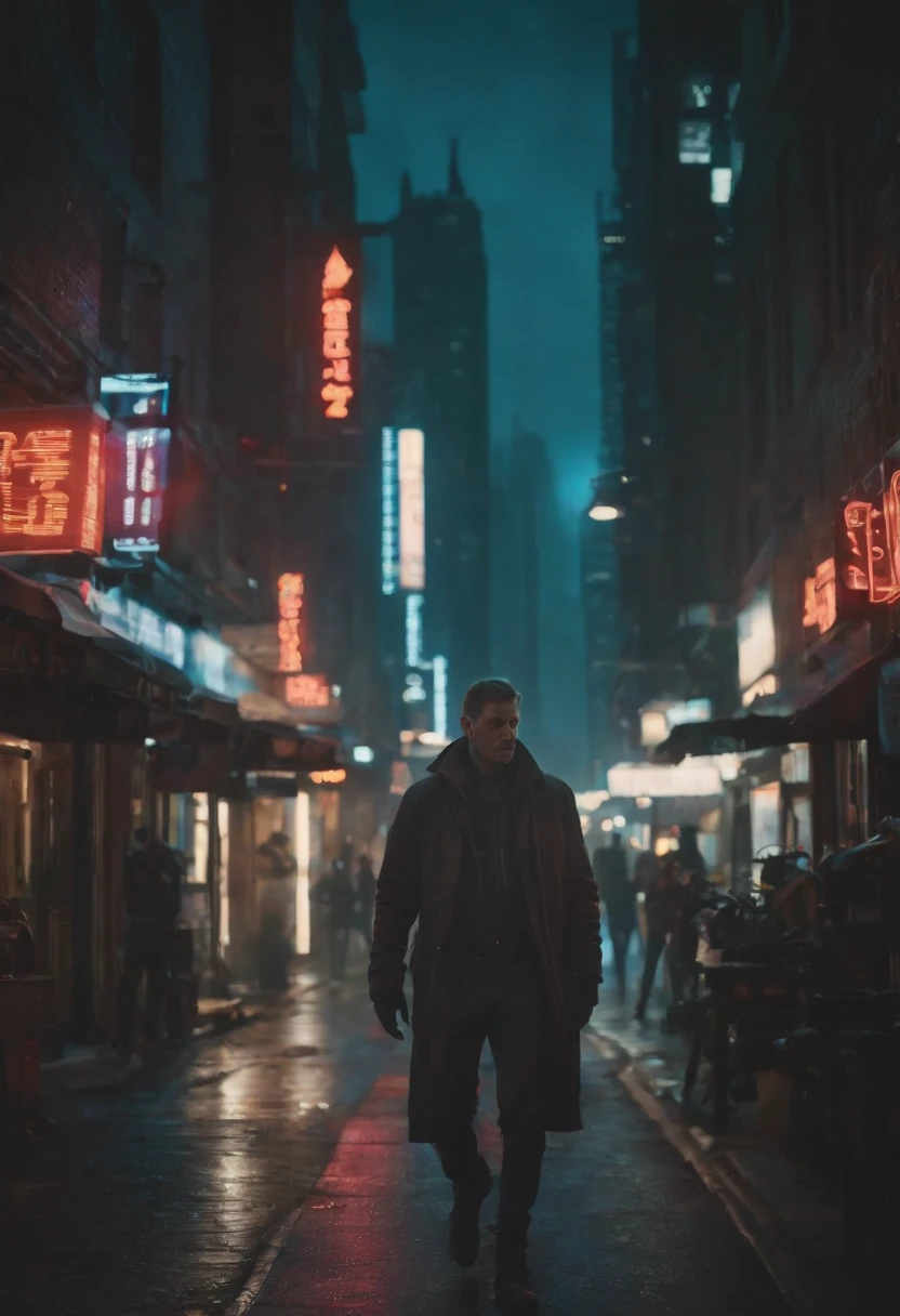 Man walking on the street at night, cyberpunk blade runner art, in the cyberpunk city, cyberpunk street, cyberpunk art style, futuristic street, cyberpunk themed art, Detailed Neon Cyberpunk City, Cyberpunk in Cyberpunk City, Cyberpunk dream landscape, in a futuristic cyberpunk city, Cyberpunk City, cyberpunk city street, busy cyberpunk metropolis, futuristic city street, cyberpunk vibe