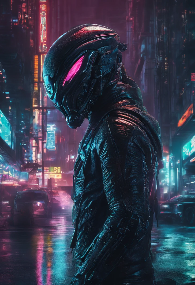 Man walking on the street at night, cyberpunk blade runner art, in the cyberpunk city, cyberpunk street, cyberpunk art style, futuristic street, cyberpunk themed art, Detailed Neon Cyberpunk City, Cyberpunk in Cyberpunk City, Cyberpunk dream landscape, in a futuristic cyberpunk city, Cyberpunk City, cyberpunk city street, busy cyberpunk metropolis, futuristic city street, cyberpunk vibe