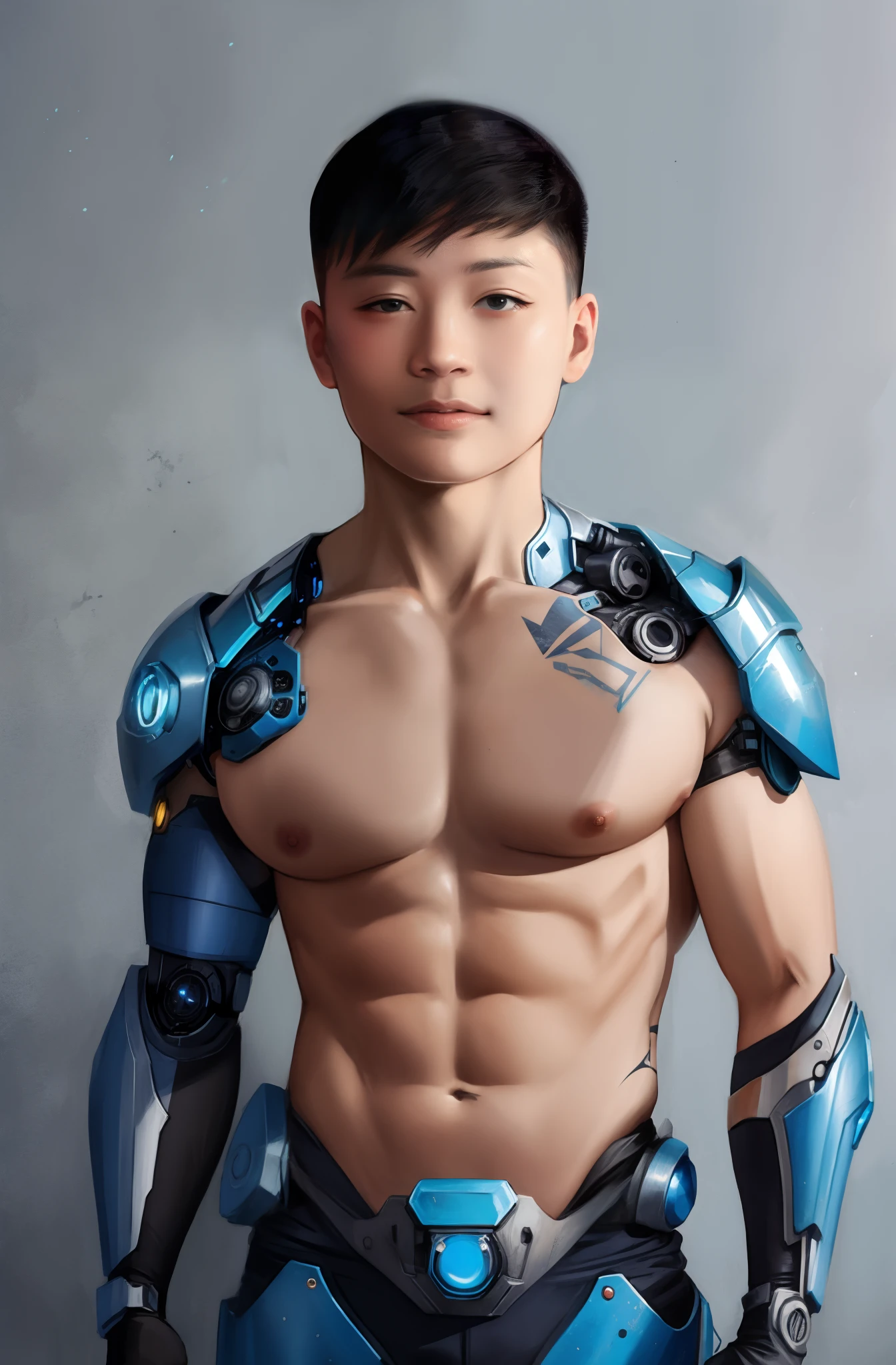 Model design，Tide play blind box，3D naked boy,GK, The whole body of the character，base，Wu Shixun，Raised sexy，Handsome cybernetic boy looking at camera lingerie detailed muscular reality masterpiece，musculous