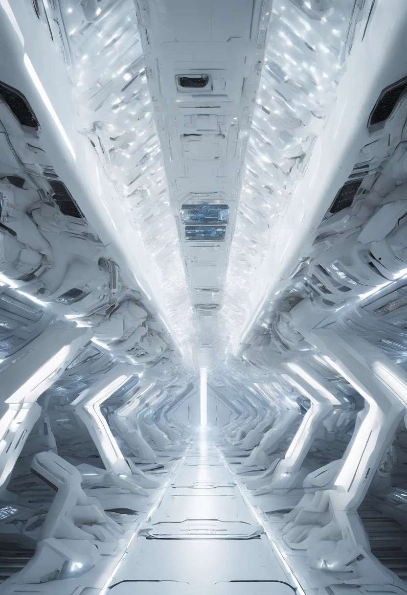 Futuristic alien spaceship, flying over Xalood with new planets in space, white sky, white backlight, sateen, zipper, hyper realistic, highly detailed, 8K, with a clean white background.