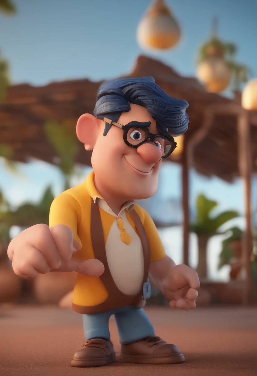Cartoon character of a man with black glasses and a blue shirt, animation character, Caractere estilizado, animation style rendering, 3D estilizado, Arnold Maya render, 3 d render stylized, toon render keyshot, Personagem 3D, Personagem 3D, 3d rendering stylized, 3 d character render, personagem de desenho animado, Personagem de close up, Pose de personagem,  (Estilo Pixar) (master part:1.2) (Bokeh) (best quality) (pele detalhada) (textura detalhada) (8k) (argila) (Cinematic lighting) (foco nítido