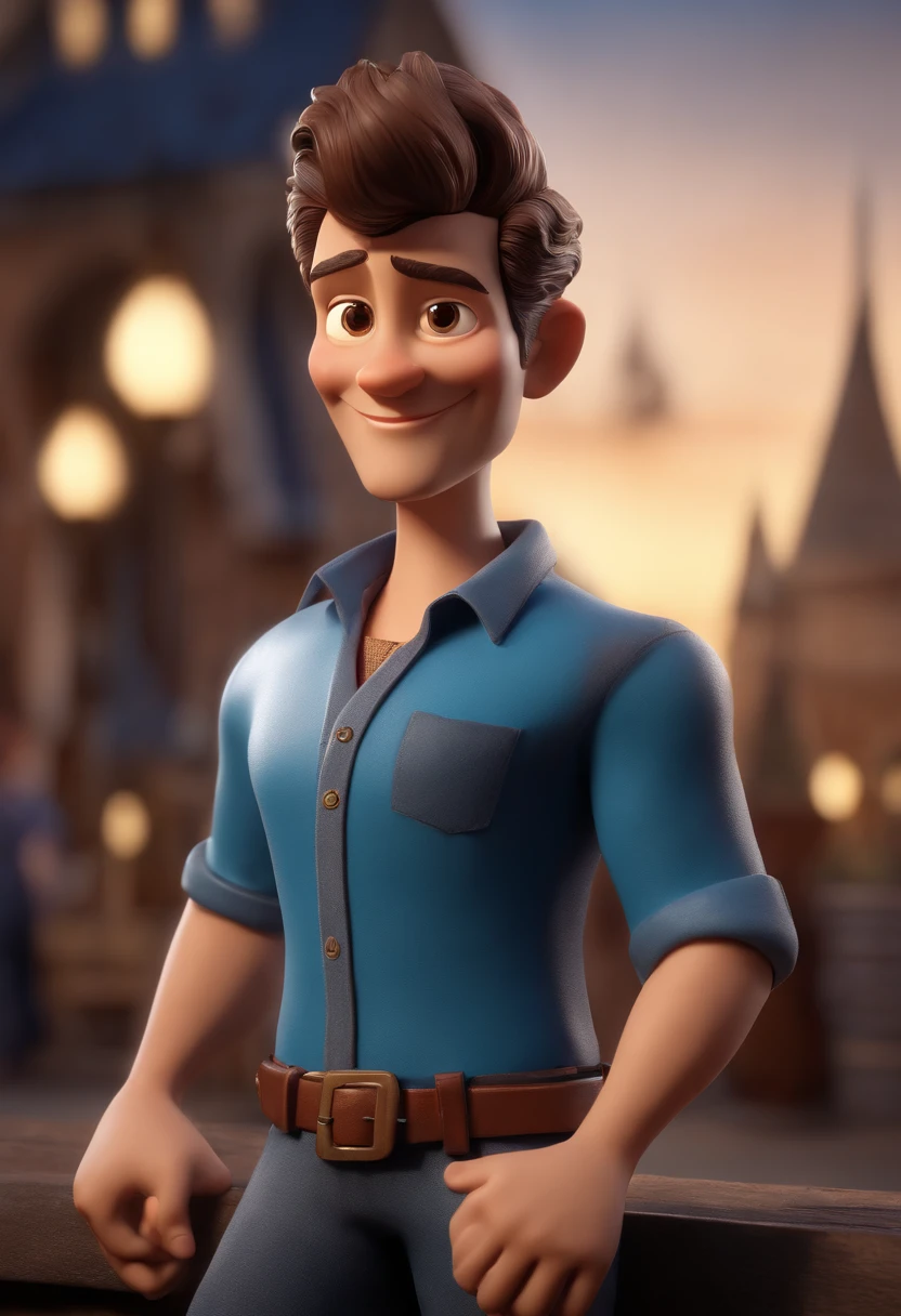 personagem dos desenhos animados de um homem com 48 anos, cabelos pretos e uma camisa azul, animation character, Caractere estilizado, animation style rendering, 3D estilizado,  3 d render stylized, toon render keyshot, Personagem 3D, Personagem 3D, 3d rendering stylized, 3 d character render, personagem de desenho animado, Personagem de close up, Pose de personagem,  (Estilo Pixar) (master part:1.2) (Bokeh) (best quality) (pele detalhada) (textura detalhada) (8k) (argila) (Cinematic lighting) (foco nítido