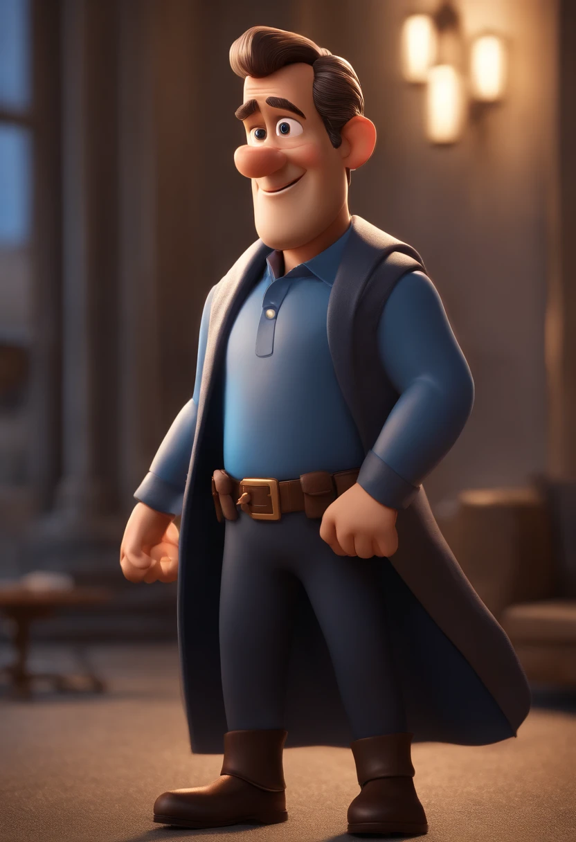 personagem dos desenhos animados de um homem com 48 anos, cabelos pretos e uma camisa azul, animation character, Caractere estilizado, animation style rendering, 3D estilizado, 3 d render stylized, toon render keyshot, Personagem 3D, Personagem 3D, 3d rendering stylized, 3 d character render, personagem de desenho animado, Personagem de close up, Pose de personagem, (Estilo Pixar) (master part:1.2) (Bokeh) (best quality) (pele detalhada) (textura detalhada) (8k) (argila) (Cinematic lighting) (foco nítido