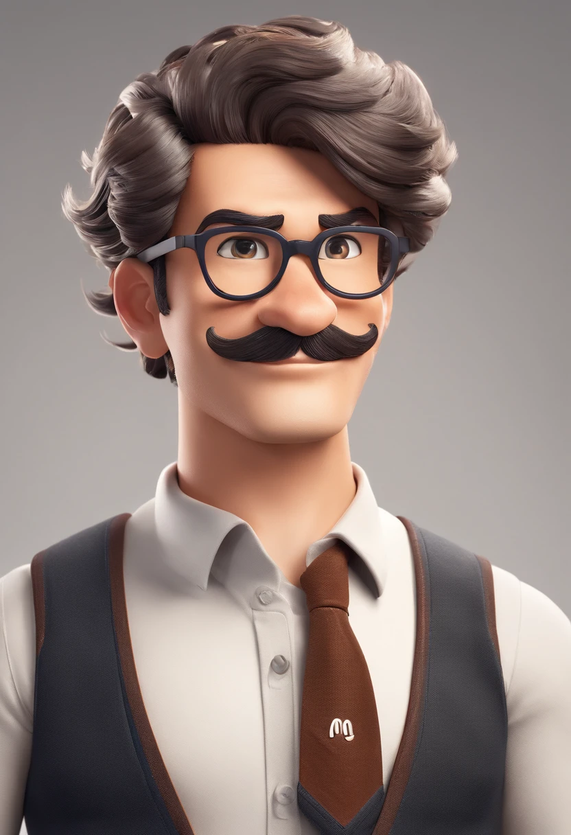 ((best quality)), ((master part)), ((desenhos animados realistas)), ((Personagem perfeito)) - Um retrato frontal meticulosamente detalhado e realista de um homem com cabelo raspado, glasses and a shirt with beautiful textures. O homem olha diretamente para o espectador, Establish a strong and confident presence. The image captures their distinctive facial features, accurately showing the brightness of your eyes and the design of your glasses. The black shirt is rendered with fine details, aumentando o profissionalismo do retrato. Enviado para documentos oficiais, this portrait is presented in impressive 8K UHD resolution, Ensure clarity and unique protection.