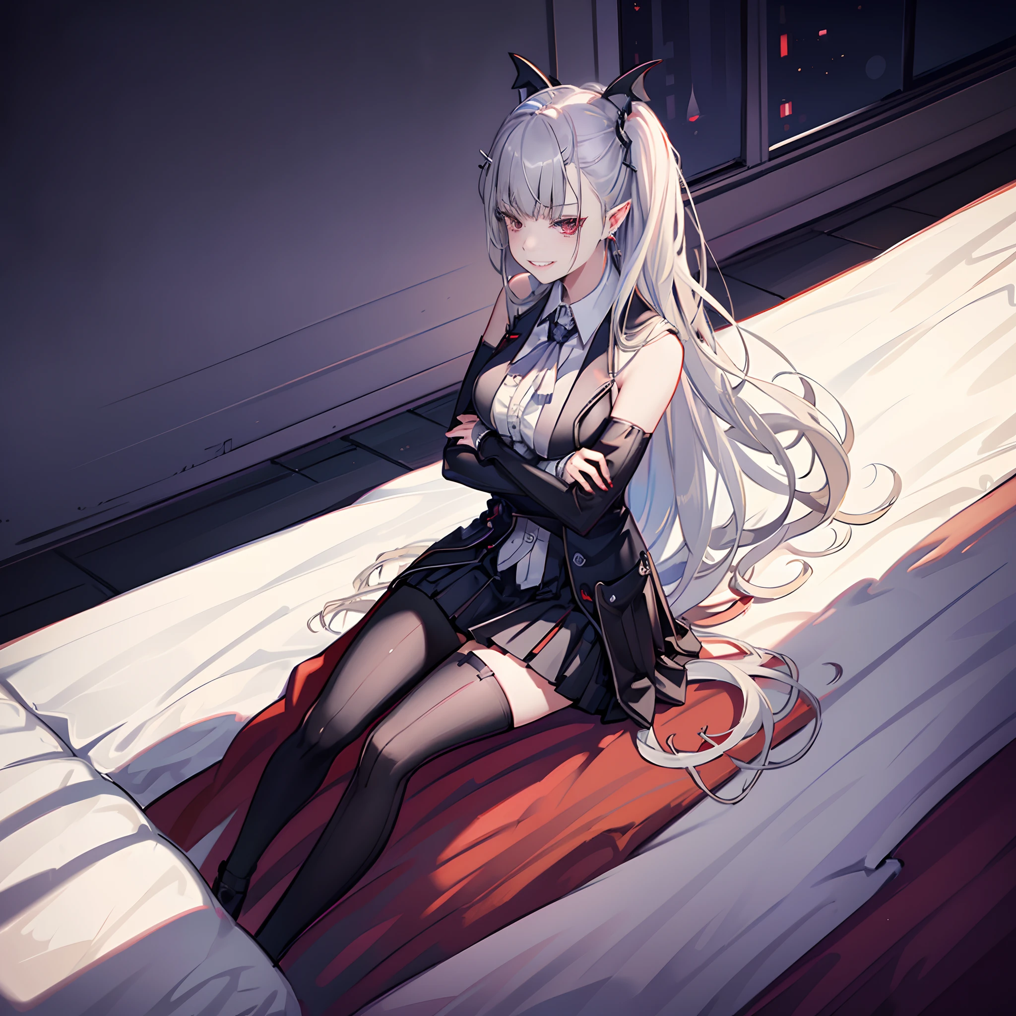 ahoge,bangs,Side_pony tails,White_Hair,Red_Eyes,reaching,Embarrassed,standing,Loli,flat_chest,slippers,shift dresses,rendering by octane,Meticulous painting,flowers meadows,angle of view,shoulder cutout,From above,full bodyesbian,Perspective,Overall view,,on top of the bed,Bedroom,A high resolution,art of light novel,art of light novel,Petite,lolita fashion,Petite,Babe,ahoge,Long hair,White hair,golden colored_Hair,Red_Eyes,Kneeling&setting on floot,wariza,Slim legs,hand between legs,Blush,Beautiful detailed eyes,Sweet_Lolita,White pantyhose,White stockings,White_upper legs,no shoe,Collar,neck bowtie,Tiny_chest,Tiny_chest,One guy,One guy,Maid dress,dress,