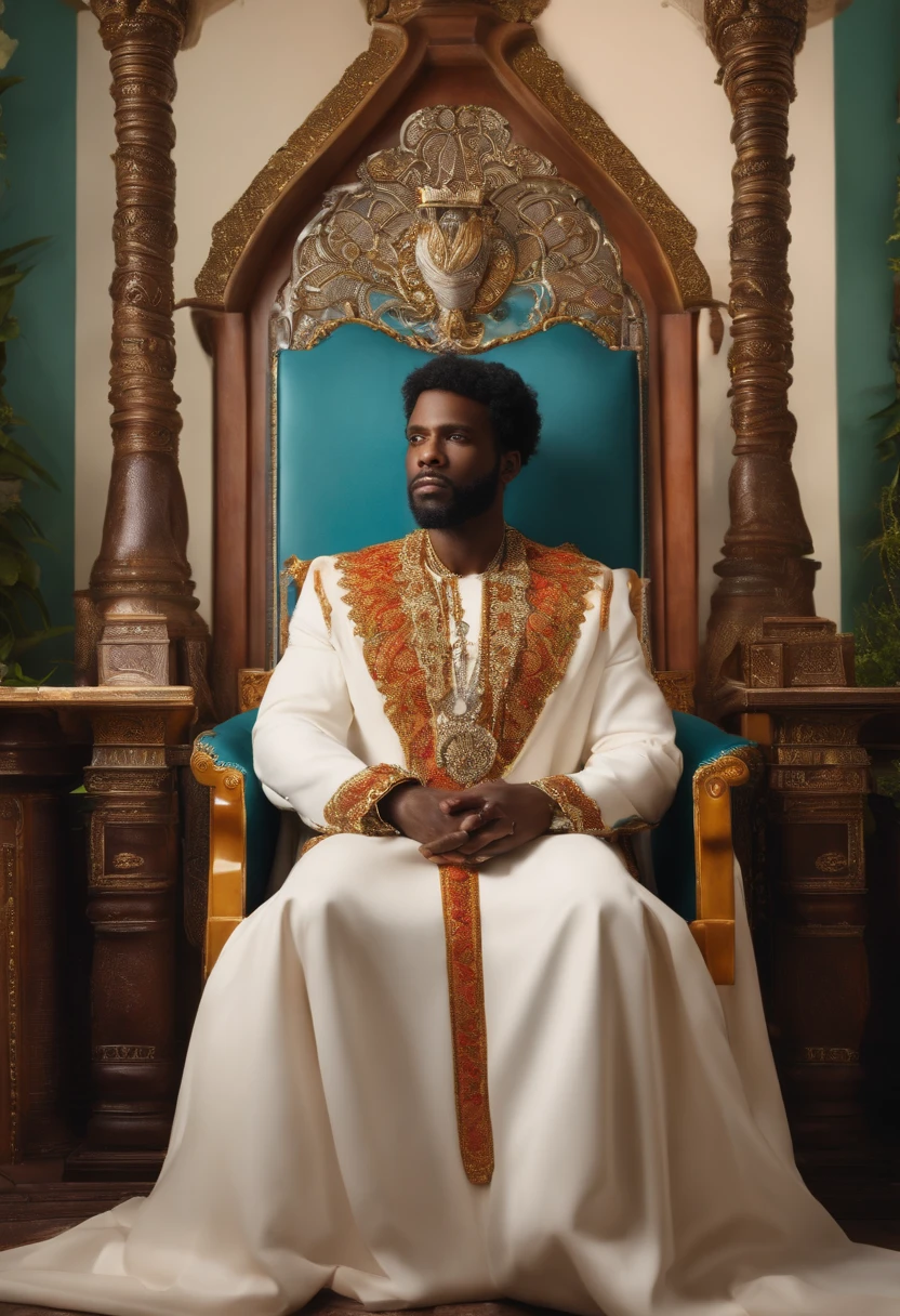 Negro in priestly dress sitting in a throne