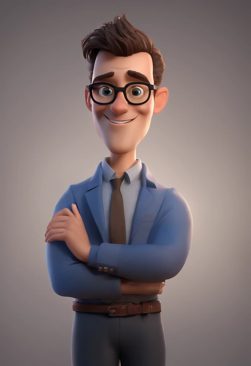 Cartoon character of a man with black glasses and a blue shirt, animation character, Caractere estilizado, animation style rendering, 3D estilizado, Arnold Maya render, 3 d render stylized, toon render keyshot, Personagem 3D, Personagem 3D, 3d rendering stylized, 3 d character render, personagem de desenho animado, Personagem de close up, Pose de personagem, (Estilo Pixar) (master part:1.2) (Bokeh) (best quality) (pele detalhada) (textura detalhada) (8k) (argila) (Cinematic lighting) (foco nítido