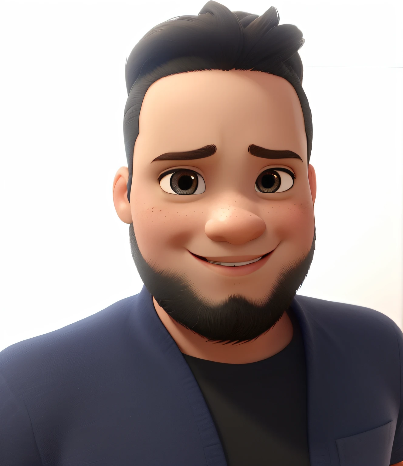 Develop a high-quality Pixar-style avatar that represents a 6--old m uma pele morena. This avatar should retain childlike traits and be unmistakably a child. Os olhos devem ser grandes, brilhantes e expressivos, e a boca sutilmente sorridente. Destaque as bochechas, tornando-as ligeiramente mais salientes, Keeping the avatar looking cute as a child. A barba deve ser desenhada de forma sutil e discreta, para manter a identidade infantil do personagem. The colors and details should convey a sense of innocence, alegria e positividade. This avatar will be used as a representative of a brand and should convey a friendly feel, Warm & Reliable, that appeals to the brand's target audience.