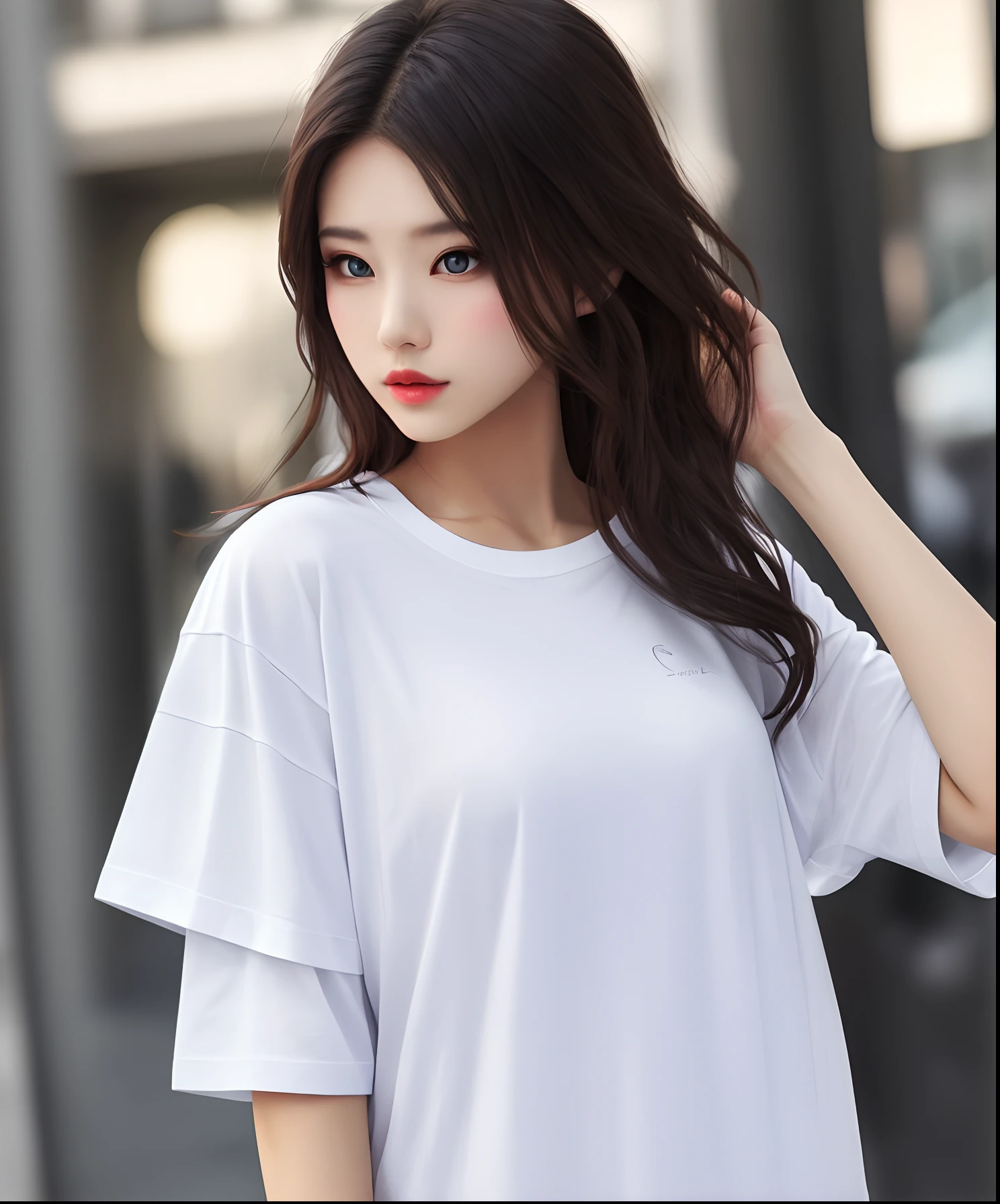 Model white tshirt