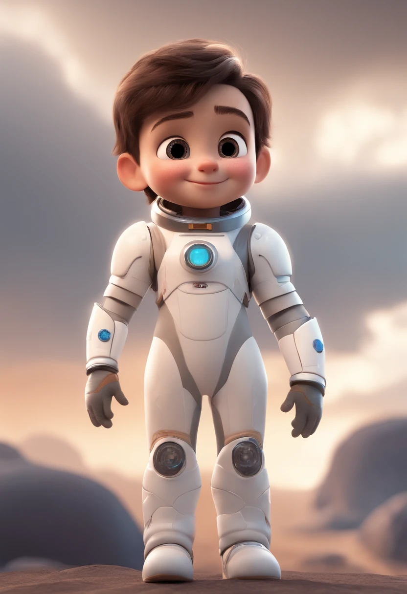 (a happy,cute) ??? standing, (short hair), (wearing a space costume), (white background), (barnet-style), (Pixar-style), (3D), (cartoon-style), (detailed face), (asymmetrical), (16k resolution).