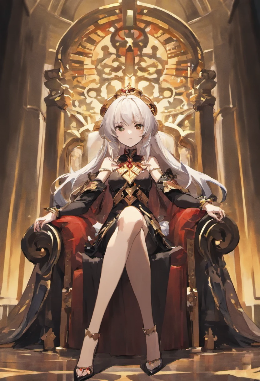 Negro in priestly dress　Round cutting　white  hair　sitting in a throne