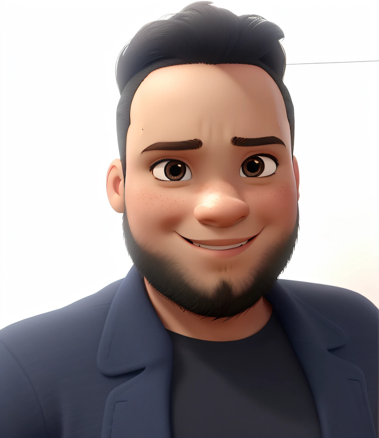 Develop a high-quality Pixar-style avatar that represents a 6--old m uma pele morena. This avatar should retain childlike traits and be unmistakably a child. Os olhos devem ser grandes, brilhantes e expressivos, e a boca sutilmente sorridente. Destaque as bochechas, tornando-as ligeiramente mais salientes, Keeping the avatar looking cute as a child. A barba deve ser desenhada de forma sutil e discreta, para manter a identidade infantil do personagem. The colors and details should convey a sense of innocence, alegria e positividade. This avatar will be used as a representative of a brand and should convey a friendly feel, Warm & Reliable, that appeals to the brand's target audience.