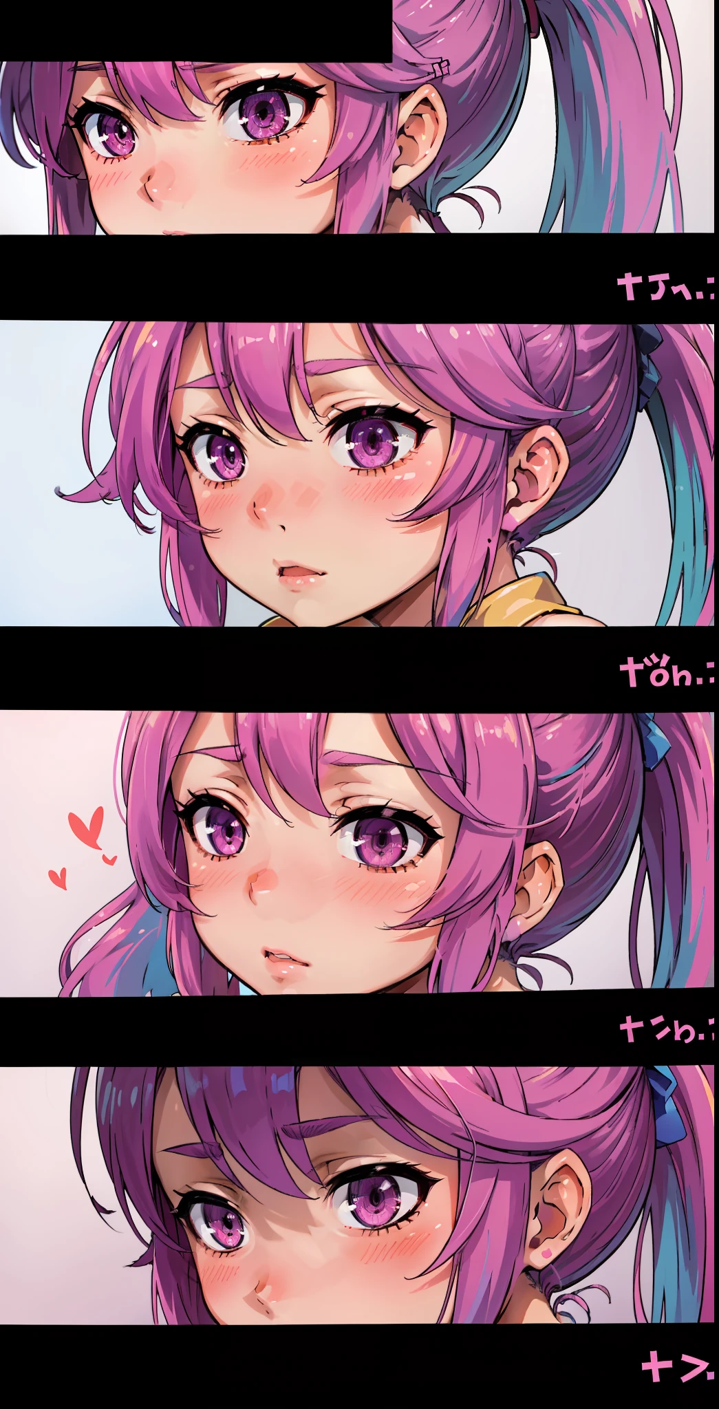 Jibril, (standing), blushed, perfect anatomy, detailed eyes, detailed lips, extremely detailed eyes and face, vivid colors, sharp focus, masterpiece:1.2, ultra-detailed, blushed, ((doggystyle)), (solo), ((tie)), sleeveless, ((((ponytail)))), story, (((charecter sheet))).