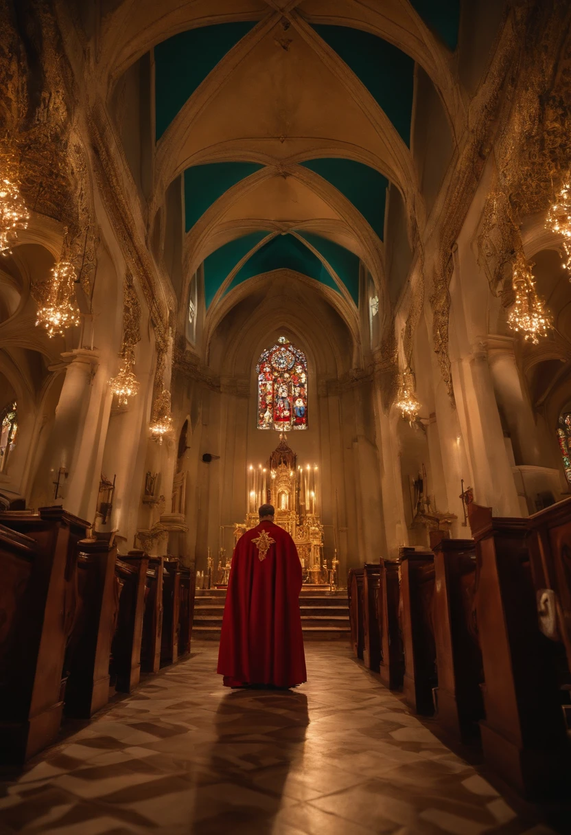 Um padre exorcizando na igreja