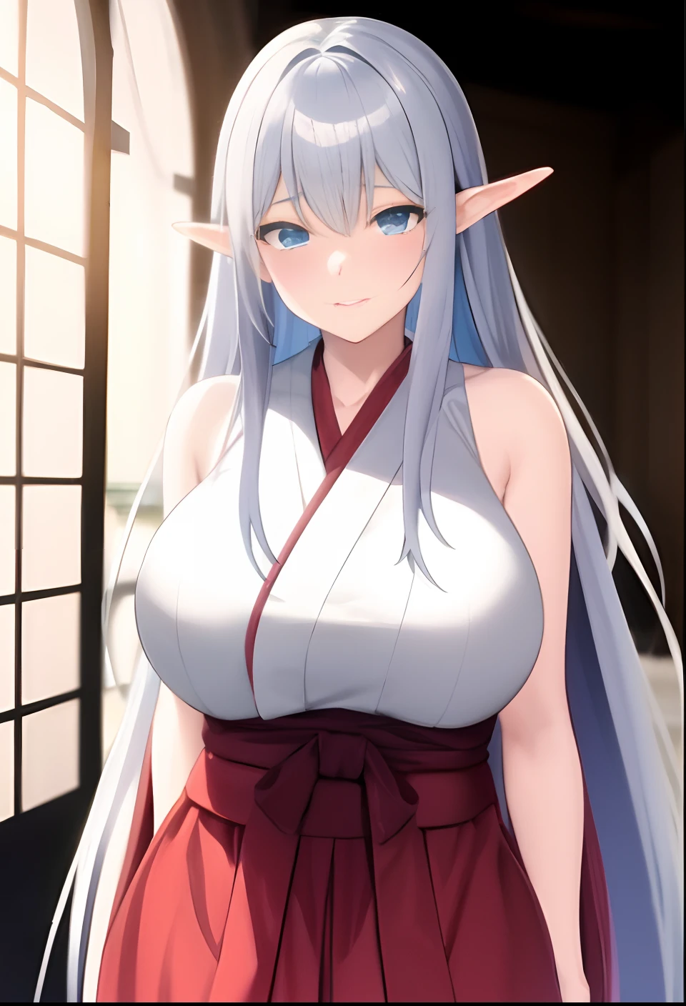 Menina anime com longos cabelos brancos e olhos azuis em um vestido vermelho, menina anime sedutora, divindade de cabelos brancos, Oppai, Estilo de pista Azur, deusa anime, arte cg anime suave, Shikami, Estilo anime 3D realista, Cute anime waifu in a nice dress, Loli no vestido, anime altamente detalhado, mulher bonita sedutora do anime, Deusa japonesa, todo detalhado 8k hd