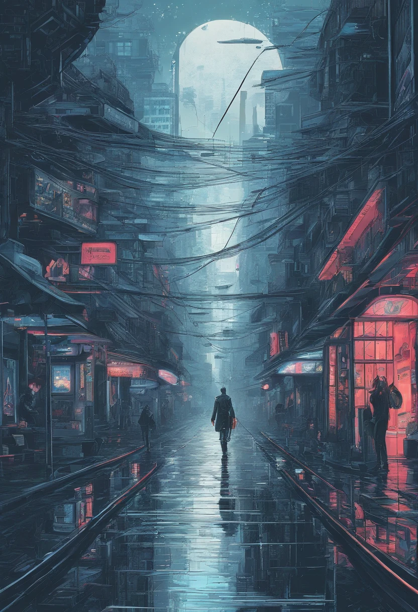 Man walking on the road at night, cyberpunk blade runner art, in the cyberpunk city, cyberpunk street, cyberpunk art style, futuristic street, cyberpunk themed art, Detailed Neon Cyberpunk City, Cyberpunk in Cyberpunk City, Cyberpunk dream landscape, in a futuristic cyberpunk city, Cyberpunk City, cyberpunk city street, busy cyberpunk metropolis, futuristic city street, cyberpunk vibe