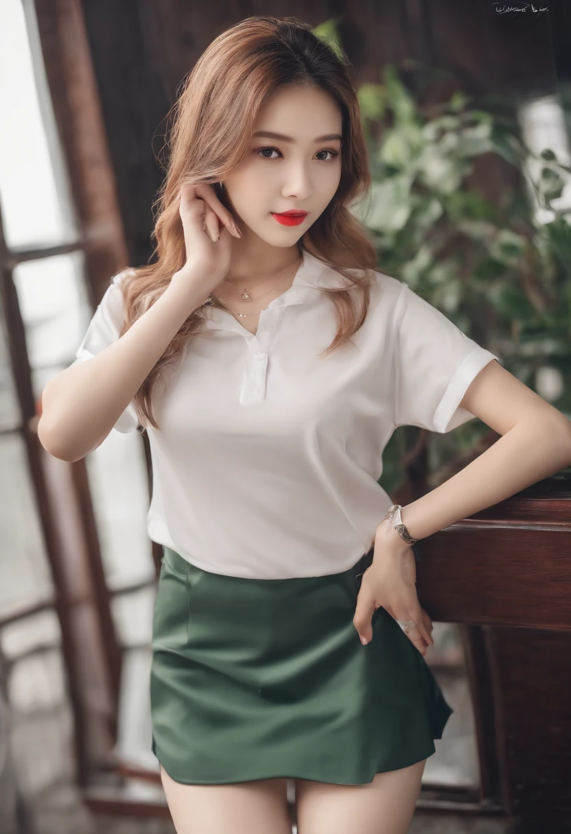 Girl JK short skirt in wet t-shirt and miniskirt,full bodyesbian,Slim figure,Oversized bust,slender girl,18 years old girls,ChineseGirl,The T-shirt was torn,Expose the upper part of the chest