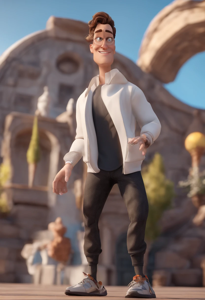 Personagem de desenho animado de um homem em uma regata preta cabelos lisos castanhos , white sneakers,cicatriz na sobrancelha direita queixo comprido , animation character, Caractere estilizado, animation style rendering, 3D estilizado, 3 d render stylized, toon render keyshot, Personagem 3D, Personagem 3D, 3d rendering stylized, 3 d character render, personagem de desenho animado, Personagem de close up, Pose de personagem, (Estilo Pixar) (master part:1.2) (Bokeh) (best quality) (pele detalhada) (textura detalhada) (8k) (argila) (Cinematic lighting) (foco nítido