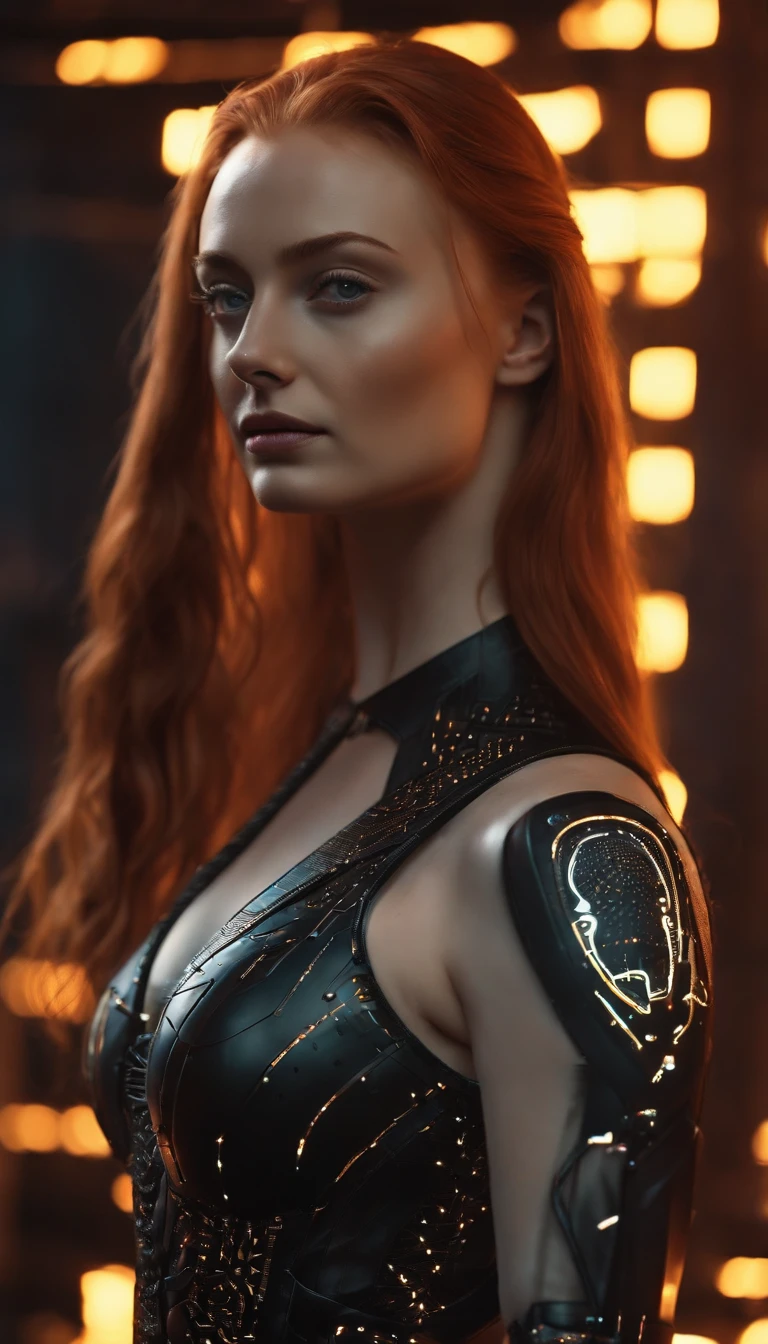 sophie turner, as sansa stark in a very sexy cyberpunk bikini with wires and lights, cyberpunk lights background, cyberpunk futuristic atmosphere, wearing a cyberpunk slutty sexy full body suit with wires coming in, hyper realistic, cyber punk girl style sophie turner, sansa stark in cyberpunk style, cyberpunk lights, cyberpunk city, cyberpunk glow, redhead sansa stark wearing sexy suit, sansa stark being sexy and seductive, seductive cyberpunk redhead sansa stark, full body sexy view, hyperreal, realistic view, game of thrones sexy sansa stark girl, extremely detailed, perfect body, perfect boobs, nsfw, hyper realistic details