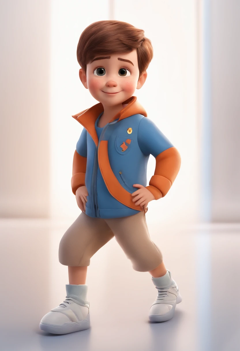 a happy cute kid standing short hair, vestindo uma fantasia espacial, , fundo branco, barnet, Tom, Estilo Pixar, ....3d, desenhos animados, rosto detalhado, asymmetrical 16k