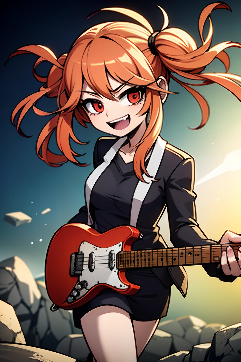 (vibrant colors,super colors, digital drawing style:1.1), (pleasant atmosphere,enjoyment:1.1,fun,exhilarating),(diffuse lighting),(Rock concert,big show), (anime style:1.1,hand-drawn,super-detailed), (symmetry), (no anomalies)