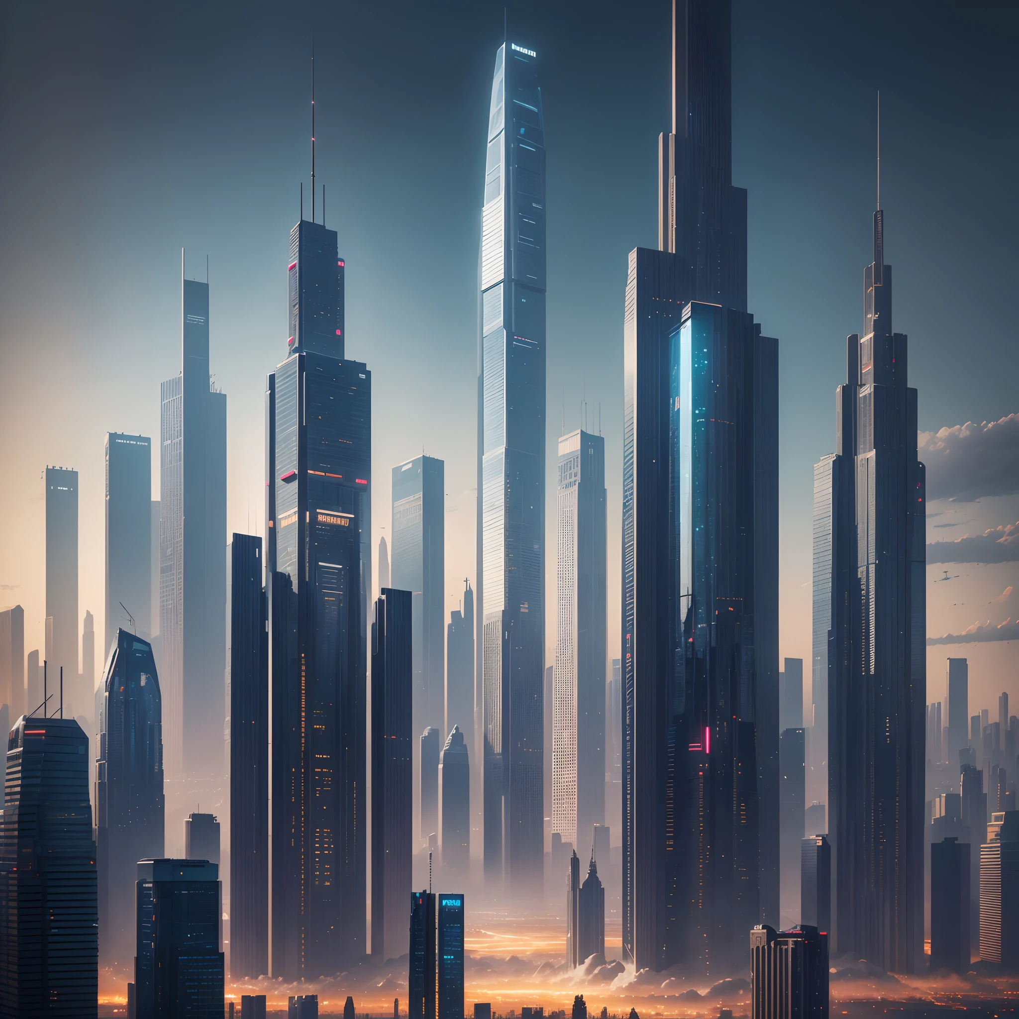 best quality, 8k, masterpiece:1.2, ultra-detailed, HDR, futuristic cyberpunk cityscape, towering skyscrapers, sky-high buildings 50 times taller, ultra-high resolution, immense mountain, realistic city lights, professional, vivid colors, sci-fi art, futuristic skyline, megacity, cybernetic enhancements.