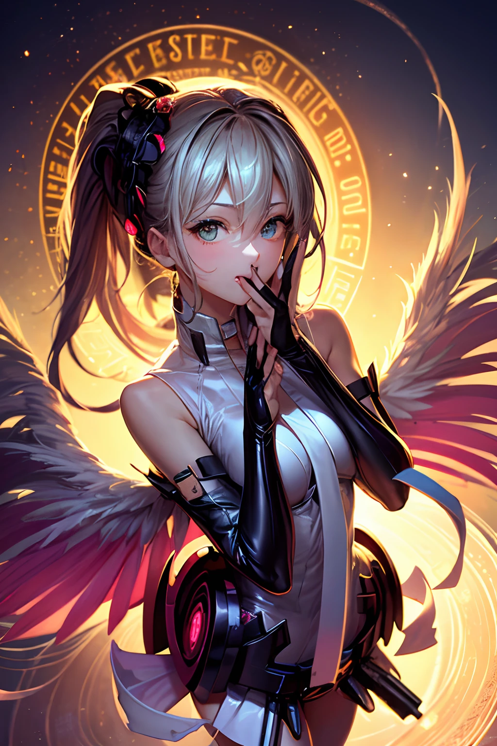 Upper Body, One girl, (Angel MS:1.4), Small breasts, Full Body Suit,  Watching the audience, (Neckline), Cropped jacket,（Kneeling pose）