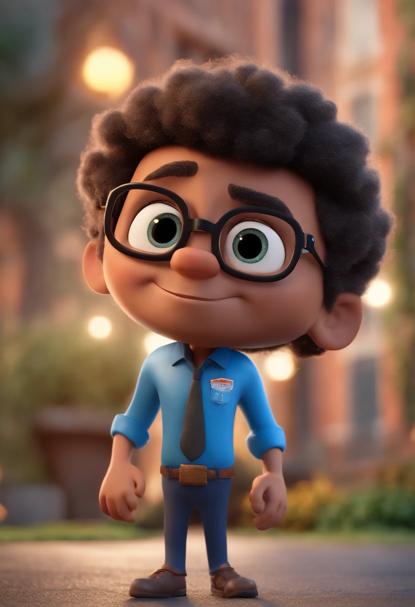 Cartoon character of a man with black glasses and a blue shirt, animation character, Caractere estilizado, animation style rendering, 3D estilizado, Arnold Maya render, 3 d render stylized, toon render keyshot, Personagem 3D, Personagem 3D, 3d rendering stylized, 3 d character render, personagem de desenho animado, Personagem de close up, Pose de personagem, (Estilo Pixar) (master part:1.2) (Bokeh) (best quality) (pele detalhada) (textura detalhada) (8k) (argila) (Cinematic lighting) (foco nítido