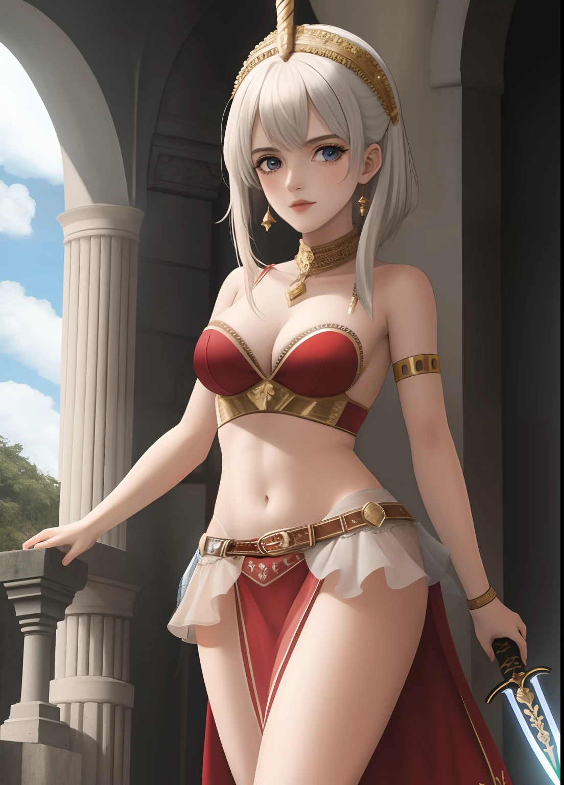 ((Coliseu)), gladiador, equipado com espada, garota, pequeno,