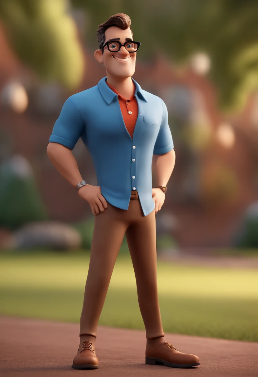 Cartoon character of a man with black glasses and a blue shirt, animation character, Caractere estilizado, animation style rendering, 3D estilizado, Arnold Maya render, 3 d render stylized, toon render keyshot, Personagem 3D, Personagem 3D, 3d rendering stylized, 3 d character render, personagem de desenho animado, Personagem de close up, Pose de personagem, (Estilo Pixar) (master part:1.2) (Bokeh) (best quality) (pele detalhada) (textura detalhada) (8k) (argila) (Cinematic lighting) (foco nítido