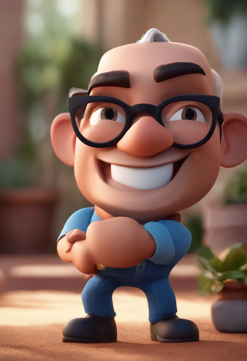 Cartoon character of a man with black glasses and a blue shirt, animation character, Caractere estilizado, animation style rendering, 3D estilizado, Arnold Maya render, 3 d render stylized, toon render keyshot, Personagem 3D, Personagem 3D, 3d rendering stylized, 3 d character render, personagem de desenho animado, Personagem de close up, Pose de personagem,  (Estilo Pixar) (master part:1.2) (Bokeh) (best quality) (pele detalhada) (textura detalhada) (8k) (argila) (Cinematic lighting) (foco nítido