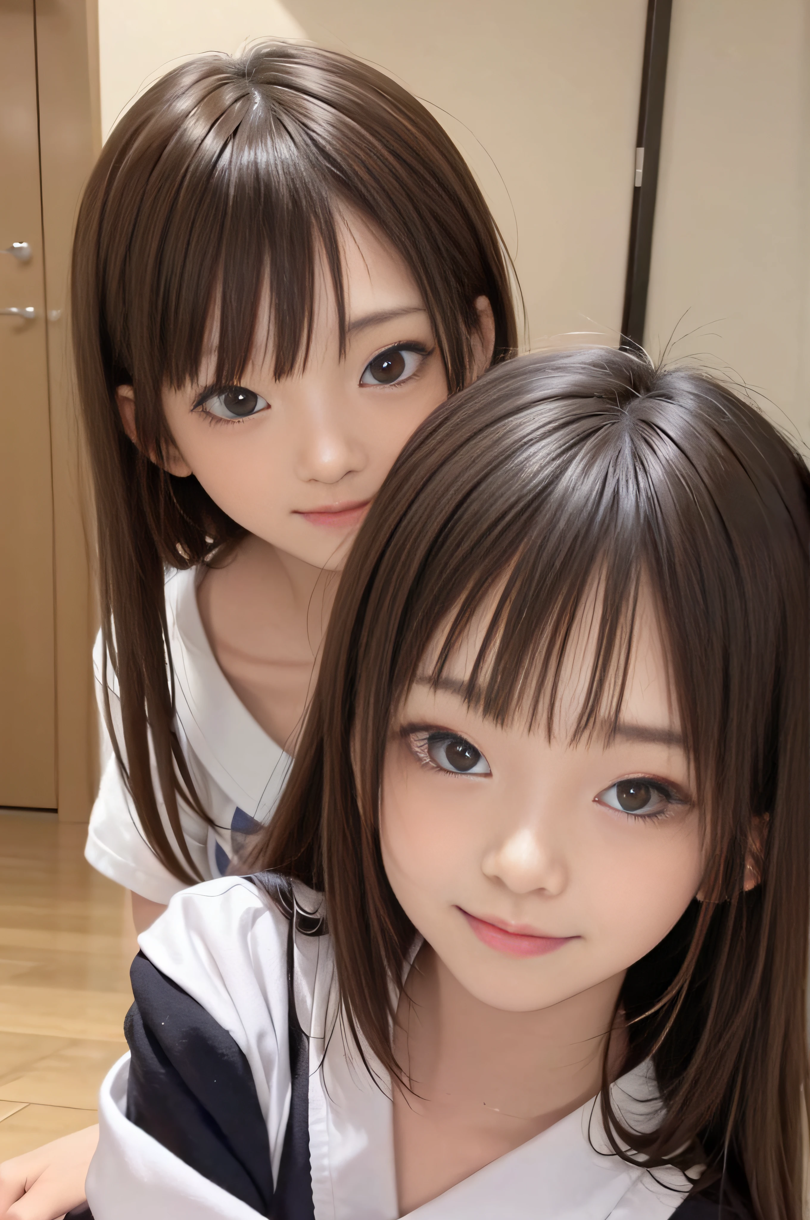 18year old、A smile、brown haired、beautidful eyes、real looking skin、hi-school girl、small tits、(8K、​masterpiece)、(reallistic、Photorealsitic)、top-quality、ighly detailed、The ultra-detailliert、Beautie、cute little、japanes、Idol