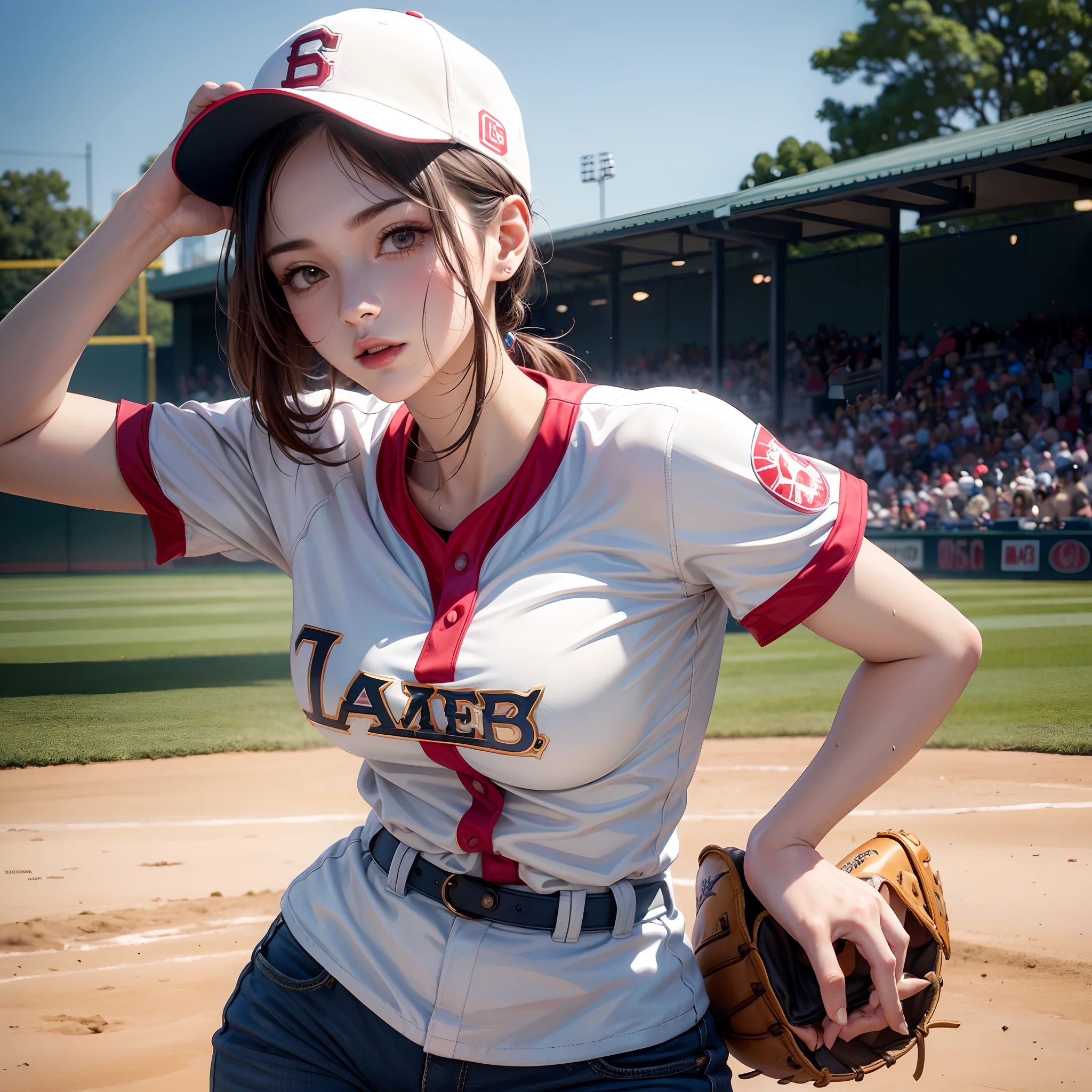 Images of people playing various sports in the United States, filled with vibrant energy and team spirit.((American Flag:1.3))((Stadium:1.3))((soccer ball:1.4))((basketball:1.4))((baseball:1.4))((tennis:1.4))((gym:1.3))((fitness center:1.3))((cheerleaders:1.5))((American crowd:1.3))((crowd waving flags:1.3))((team jerseys:1.4))((sweat:1.5))((faces full of determination:1.4))((eyes