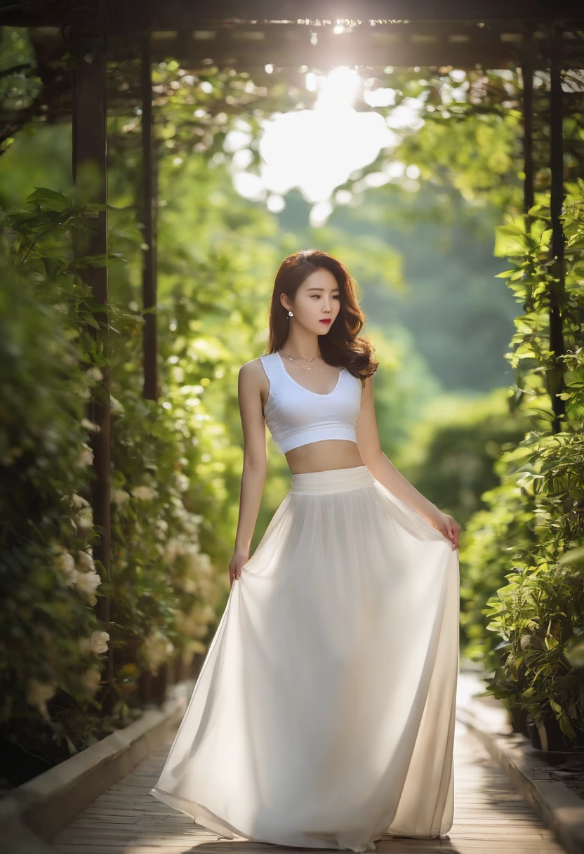 beautiful Korean women,A JK skirt with a wet T-shirt and a light mature long skirt,full bodyesbian,Slim figure,Oversized bust,slender girl,18 years old girls,ChineseGirl,The T-shirt was torn,Expose the upper part of the chest,Gilet blanc, Lace clothes