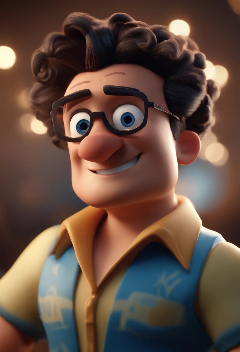 Cartoon character of a man with black glasses and a blue shirt, animation character, Caractere estilizado, animation style rendering, 3D estilizado, Arnold Maya render, 3 d render stylized, toon render keyshot, Personagem 3D, Personagem 3D, 3d rendering stylized, 3 d character render, personagem de desenho animado, Personagem de close up, Pose de personagem, (Estilo Pixar) (master part:1.2) (Bokeh) (best quality) (pele detalhada) (textura detalhada) (8k) (argila) (Cinematic lighting) (foco nítido