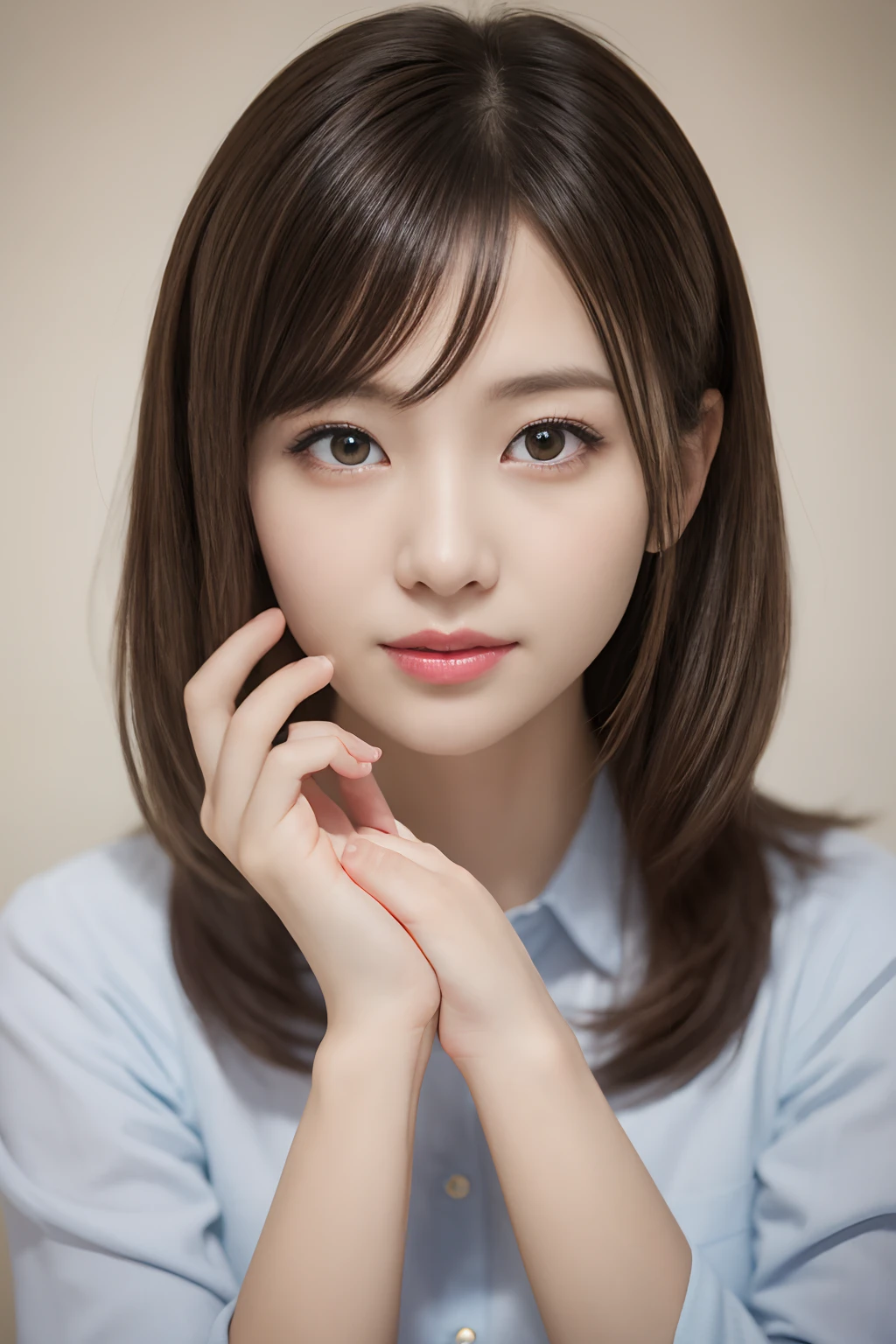 (Happy expression on face), Raw photography, (glistning skin), 女の子1人, ((28-year-old woman)), bright expression, ((brown haired)), Raise hair, ample breasts, Plaid pleated skirt, ((ultra-detailliert)), (Perfectly detailed face), (Detailed hand), (Detailed finger), (Good human anatomy), Photorealistic images, ​masterpiece, top-quality, ultra-detailliert, hight resolution, ighly detailed, 细致背景, 8KUHD, Digital SLR, Soft light, hightquality, Shallow depth of field, natural soft light, Kamimei