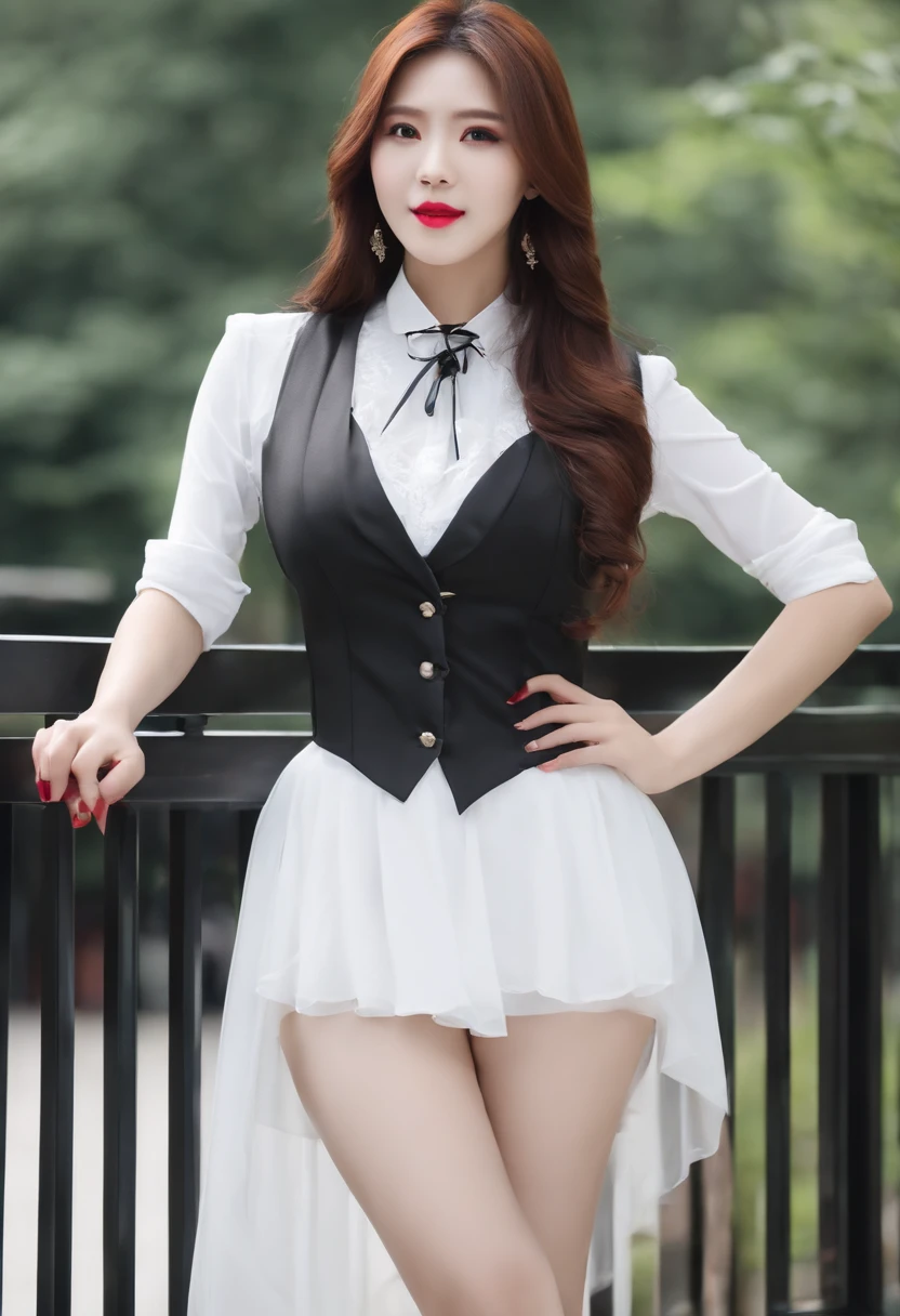 beautiful Korean women,(Extremely beautiful face, Beautiful lips, Beautiful eyes),long whitr hair,high-heels,27yo,whip, whip,Perspective black,Gilet blanc,white skinned,black garter stockings,Sheer maroon maxi skirt,Overweight,thighs thighs thighs thighs,White pedicure
