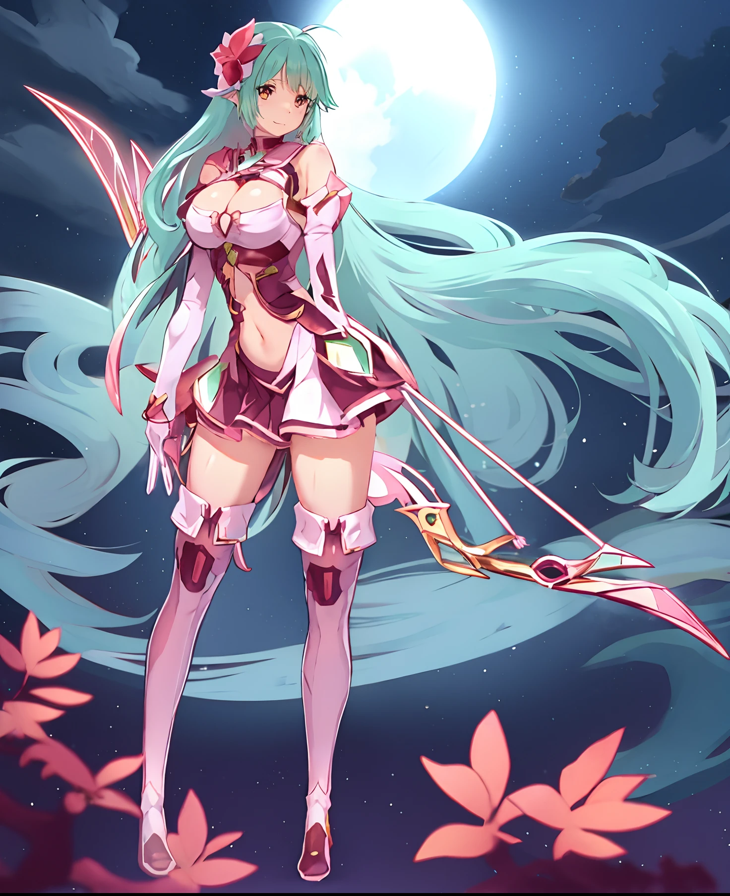 Anime girl with long hair and a bow and a bow in her hand, Menina anime com um arco e flecha, arte oficial do personagem, garota de anime desonestos, Engrenagem Aurora, Impacto de Ayaka Genshin, Melhor Design de Personagens de Anime, arte de personagens de anime, personagem de anime feminino, Arte do personagem JRPG, Asuna Yuuki, art style of rune factory 5, deusa anime