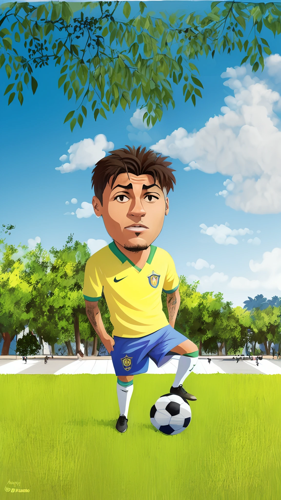 um jogador de futebol dos desenhos animados com uma bola de futebol na grama, in cartoon style, estilo caricatura, caricatural, charicatura, Retrato NFT, retrato dos desenhos animados, caricature illustration, jogador de futebol, neymar jr, caricatura!!!, arte dos desenhos animados, caricatura, neymar, arte digital dos desenhos animados, pintura digital dos desenhos animados, arte digital. @mariomaniacdude, desenhos animados realistas. Estilo Pixar Disney