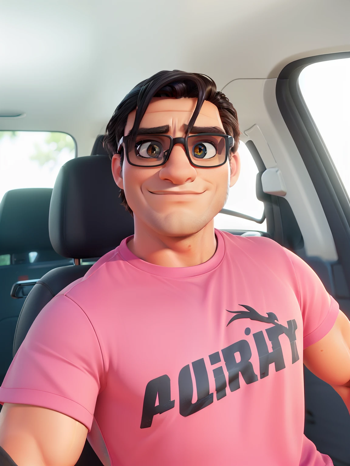 (best quality,4k,8k,Altas,master part:1.2),ultra-detalhado,(Realistic,fotorrealista,photo-realistic:1.37),HDR,UHD,studio lighting,vivid colors,Physically-based rendering,long eyelashes,belos olhos detalhados,maxilar forte,sorriso encantador,(Handsome,atraente:1.1),cabelos pretos, square eyeglasses,camisa laranja,black pants,muscular build,postura confiante,apontando com o dedo indicador,estilo casual,fundo do jardim,sunlight streaming through the trees,sombras suaves
