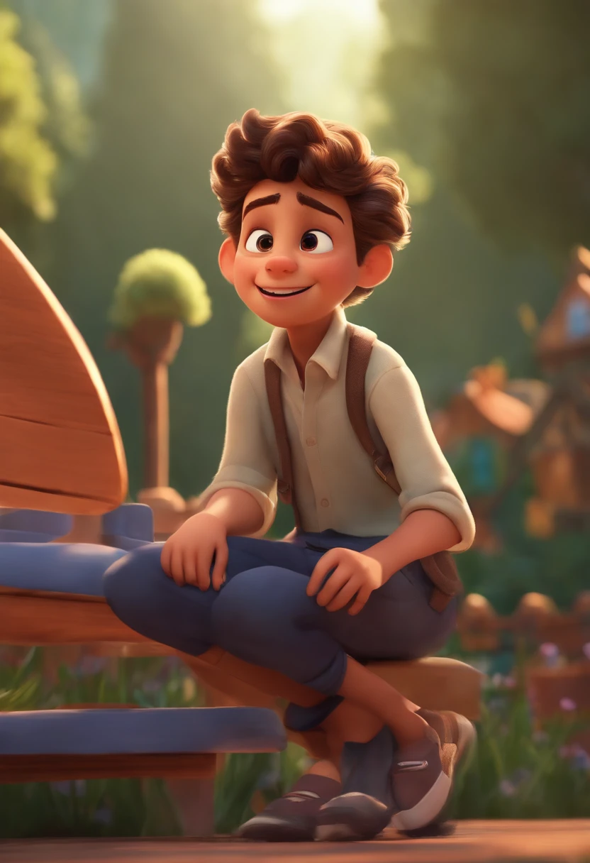 Image of a boy for a story in a YouTube video in Pixar format, He's the  allabester, He's the class leader, He's outgoing, Playful and gets up for a lot of things, cabelo curto