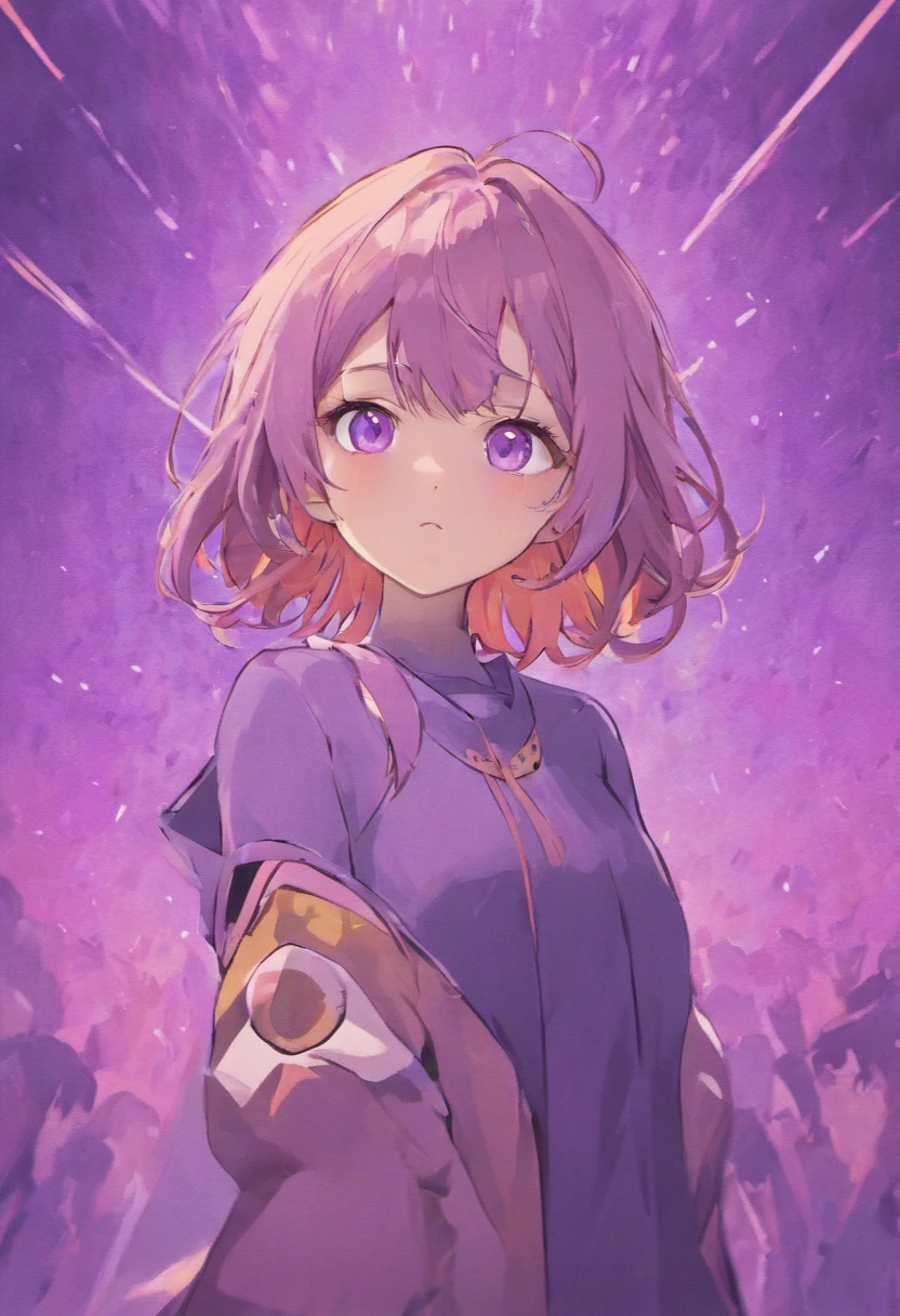 An original character reference sheet (anime inspired, a girl with lavender brown hair, light purple eyes and modern clothing)