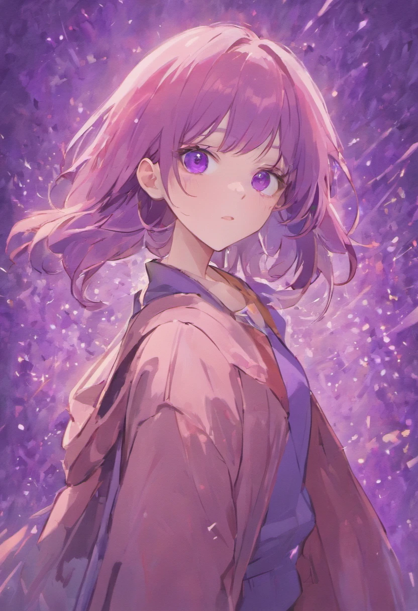 An original character reference sheet (anime inspired, a girl with lavender brown hair, light purple eyes and modern clothing)
