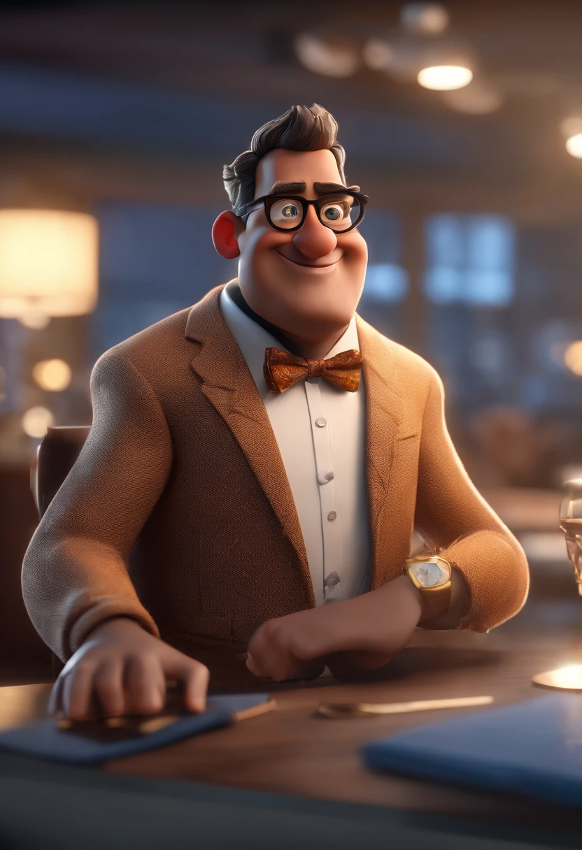 Cartoon character of a man with black glasses and a blue shirt, animation character, Caractere estilizado, animation style rendering, 3D estilizado, Arnold Maya render, 3 d render stylized, toon render keyshot, Personagem 3D, Personagem 3D, 3d rendering stylized, 3 d character render, personagem de desenho animado, Personagem de close up, Pose de personagem, (Estilo Pixar) (master part:1.2) (Bokeh) (best quality) (pele detalhada) (textura detalhada) (8k) (argila) (Cinematic lighting) (foco nítido