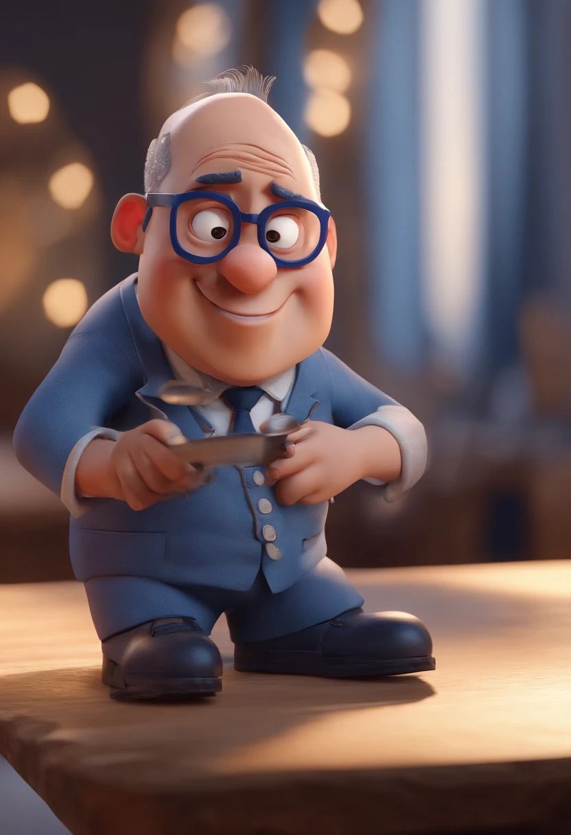 Cartoon character of a man with black glasses and a blue shirt, animation character, Caractere estilizado, animation style rendering, 3D estilizado, Arnold Maya render, 3 d render stylized, toon render keyshot, Personagem 3D, Personagem 3D, 3d rendering stylized, 3 d character render, personagem de desenho animado, Personagem de close up, Pose de personagem, (Estilo Pixar) (master part:1.2) (Bokeh) (best quality) (pele detalhada) (textura detalhada) (8k) (argila) (Cinematic lighting) (foco nítido