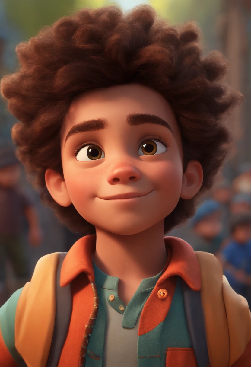 Image of a boy for a story in a YouTube video in Pixar format, He's the little allabester, He's the class leader, He's outgoing, Playful and gets up for a lot of things, cabelo curto